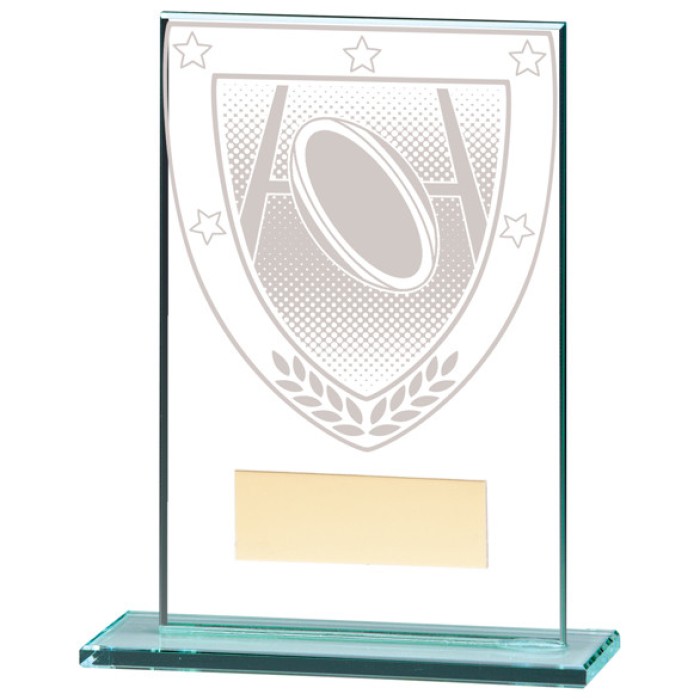 MILLENNIUM RUGBY JADE GLASS AWARD - 5 SIZES  - 8CM - 18CM